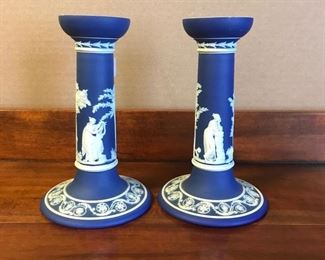 Wedgwood
Pair jasperware candlesticks
dark blue Neoclassical 
early 20th c
7” h
SOLD
