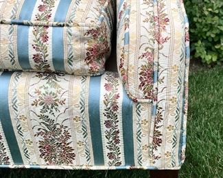 Detail
Hepplewhite inspired sofa
striped & floral upholstery 
tight back with down cushions
58” x 34” x 32” h

$800
