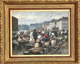 Soren C Bjulff
(Danish, 1890-1948) 
The Fish Market
 oil on canvas
 c 1935    
 28” x 36”

$2800
