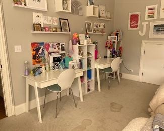 white desks and shelves