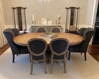 Arhaus dining room table and chairs