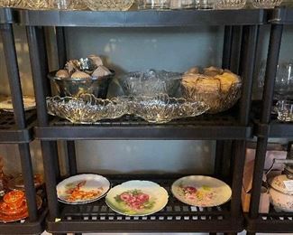 antique hand-painted plates, crystal