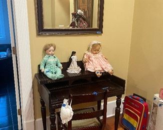 dolls and antique cherry desk w/chair