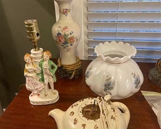 antique teapot clock, antique lamps