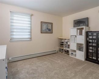 Ikea shelf and media cabinet.