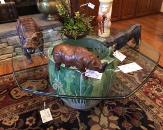 Fish Bowl Pedestal Base & Glass Top Coffee Table, and Animals