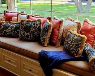 Large assortment of designer pillows
