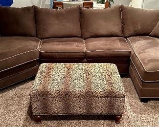 Chocolate Brown Sectional Sofa Shown with Leopard Ottoman