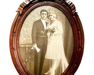 Carved Oval Mirror (pair) w/1920's Wedding Photo