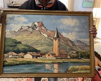 Oil Painting of Austria by F. Bacher Dated 1945