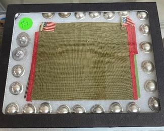 Old Military Toy Tent with Flag and 25 Helmets