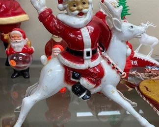 Vintage Plastic Santa on Reindeer