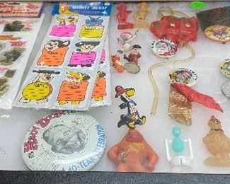 Flat of Character and Pinback Collectibles