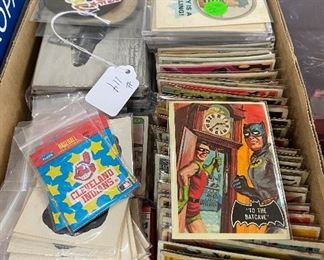 Box of Non-sport Cards including Monkees, Batman Card Pins, Raiders of Lost Ark, Battlestar Galactica and more