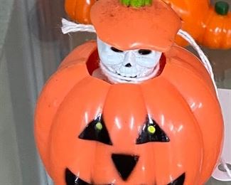 Small Halloween Pumpkin and Skeleton Figure