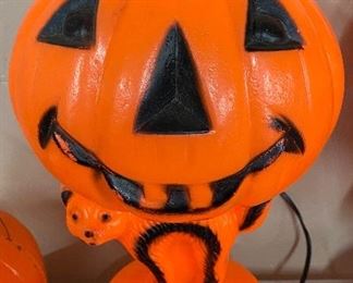 Vintage Halloween Pumpkin on Cat Blow Mold