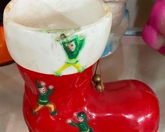 Vintage Plastic Santa Boot with Pixies