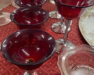 Ruby Glass Barware with Bells on Base