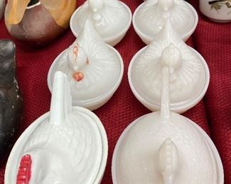 Milk Glass Hen on Nests