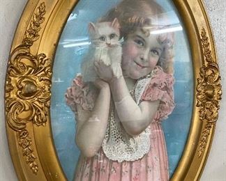 Victorian Cat and Girl Print