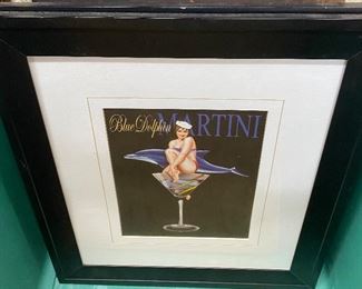 Blue Dolphin Martini Framed Advertising