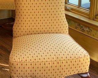 Set of 6 Queen-Anne Style Upholstered Dining Chairs with Pad Feet. 19" Seat Height. Each measures 20" W x 21" D. Photo 1 of 2.