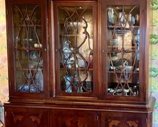 Antique Walnut Dutch China Cabinet with Marquetry. Measures 72" x 21" x 88" H. Photo 1 of 4.