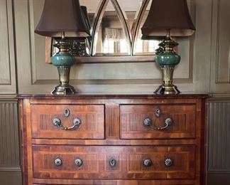 Antique Mahogany Chest of Drawers with Marquetry and Satinwood Banding. Measures 48" W x 26" D x 36.5" H. Photo 1 of 4.