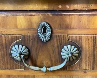 Antique Mahogany Chest of Drawers with Marquetry and Satinwood Banding. Measures 48" W x 26" D x 36.5" H. Photo 2 of 4.