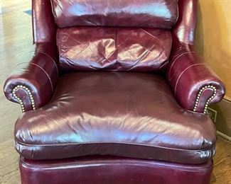 Hancock & Moore Oxblood Leather Chair & Ottoman with Nailhead Trim. Chair measures 35" W x 40" D. Ottoman measures 25" x 20". Photo 1 of 2.