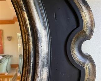 Round Ebony Mirror with Gilt Trim. Measures 42" D. Photo 2 of 2.