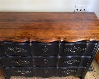 Century Distressed Ebony Serpentine Front Chest of Drawers. Measures 48" W x 20" D x 34" H. Photo 2 of 4.