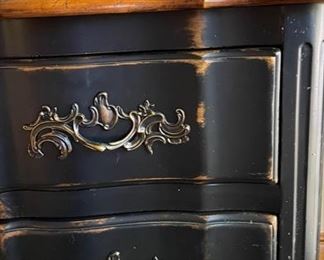 Century Distressed Ebony Serpentine Front Chest of Drawers. Measures 48" W x 20" D x 34" H. Photo 3 of 4.