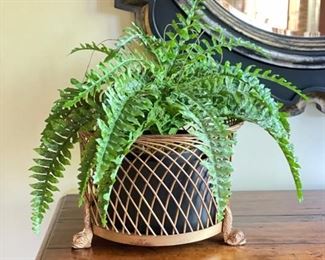 Gilt Planter with Fish Feet & Faux Fern. Photo 1 of 2.
