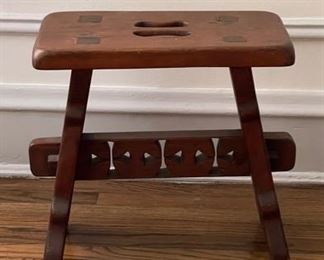 Vintage Rustic Folk Art Bench. Measures 21" W x 18.5" H. Photo 1 of 3.