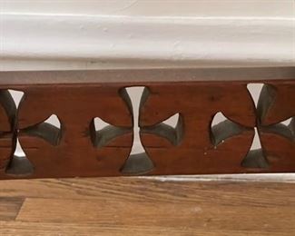 Vintage Rustic Folk Art Bench. Measures 21" W x 18.5" H. Photo 3 of 3.