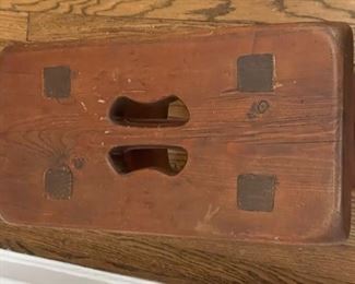 Vintage Rustic Folk Art Bench. Measures 21" W x 18.5" H. Photo 2 of 3.