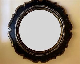 Round Ebony Mirror with Gilt Trim. Measures 42" D. Photo 1 of 2.