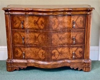 Honquest Flame Mahogany Serpentine Front Commode / Chest of Drawers with Marquetry. Measures 51" W x 21" D x 36.5" H. Photo 1 of 3.