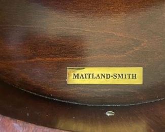 Maitland-Smith Round Book Motif, Three-Drawer Side Table with Brass Claw Feet. Measures 26” D x 26” H. Photo 5 of 5.