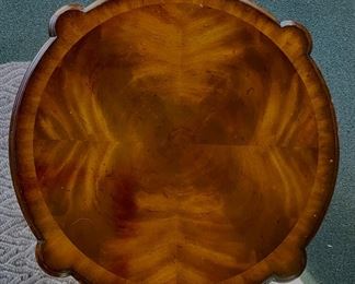 Maitland-Smith Round Book Motif, Three-Drawer Side Table with Brass Claw Feet. Measures 26” D x 26” H. Photo 3 of 5.