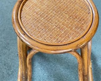 Set of 2 Vintage Bamboo & Rattan Counter Stools. Each Measures 22” H. Base Measures 16” x 16”. Photo 2 of 3.
