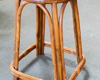 Set of 2 Vintage Bamboo & Rattan Counter Stools. Each Measures 22” H. Base Measures 16” x 16”. Photo 3 of 3.