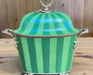 Green Stripe Lidded Cachepot.