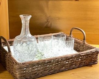 Decanter and Set of 4 Crystal Double Old Fashions.