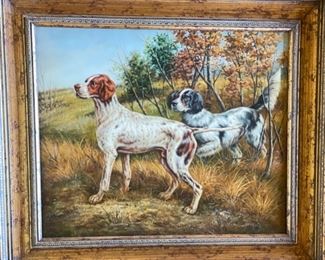 Sporting Oil Painting of Hunting Dogs.