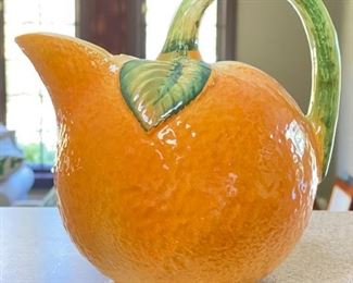Vintage Ceramic Orange Shaped Pitcher Majolica Made In Italy. Photo 1 of 2.