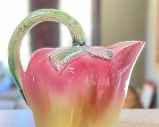 Vintage Ceramic Apple Shaped Pitcher Majolica Made In Italy.