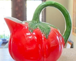 Vintage Ceramic Tomato Shaped Pitcher Majolica Made In Italy.