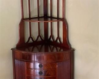 Mahogany Corner Cabinet / Etegere. Measures 26” W x 66” H. Photo 1 of 2.
